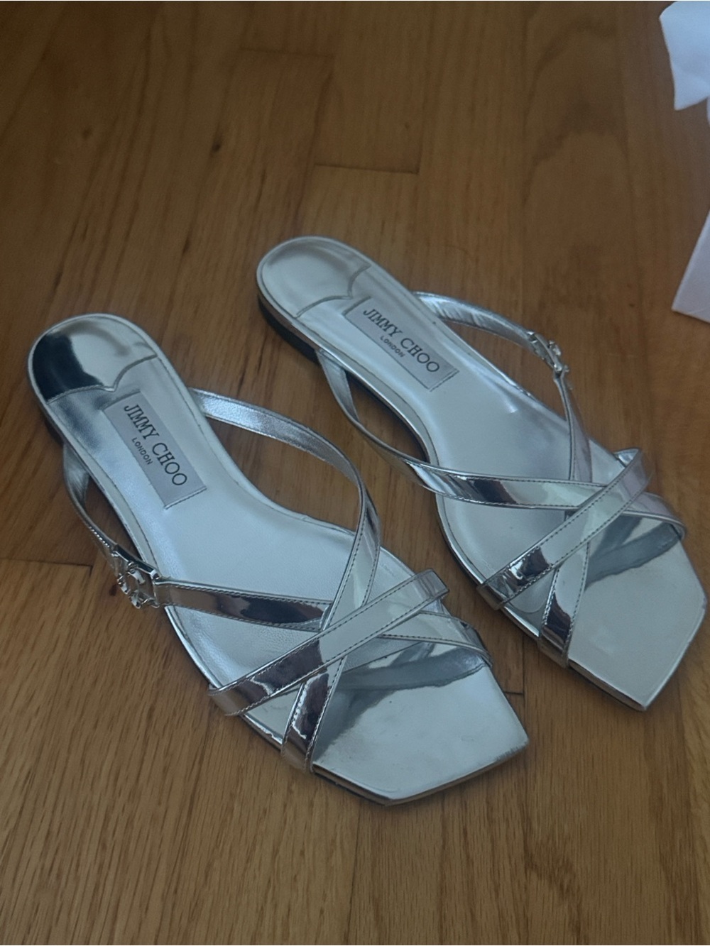 Jimmy Choo Metallic Silver Strappy Flat Sandals